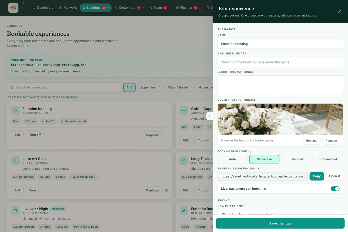 The experience builder (basics + pricing).
