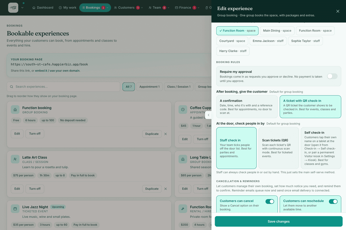 The Booking rules section (delivery + check-in).