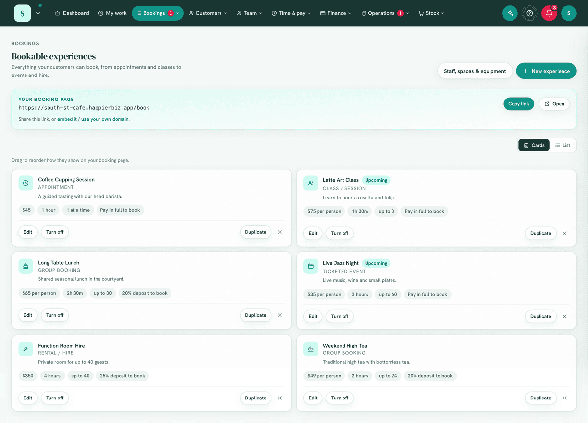 The day plan with bookings side by side.
